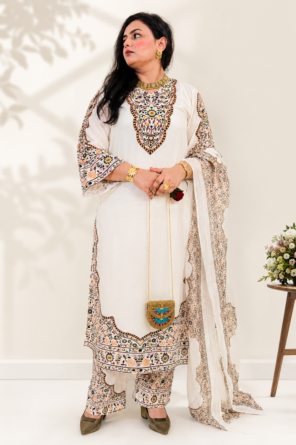 Ivory Bloom Printed 3-Piece Lawn Suit – Ivory & Multicolor
