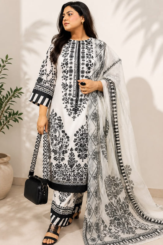 Noir Bloom Printed 3-Piece Lawn Suit – Black & White
