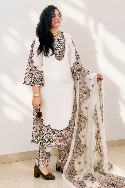 Ivory Bloom Printed 3-Piece Lawn Suit – Ivory & Multicolor